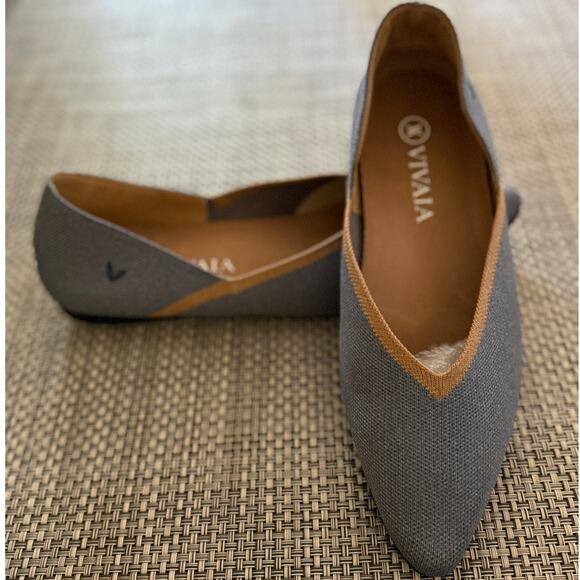 VIVAIA Vienna 2.0 Knit Pointed-Toe V-Cut Ballet Flats Sandy Blue 38/9.5 Preppy - Picture 2 of 7